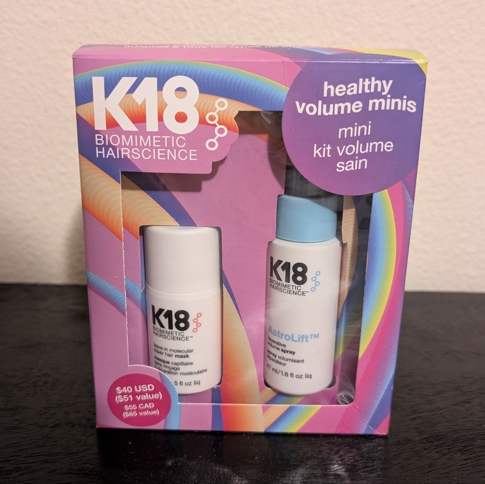 K18 healthy volume minis leave in molecular repair mask and astrolift spray